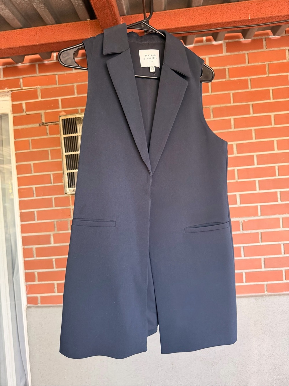 Sleeveless Long Blazer Vest in Navy